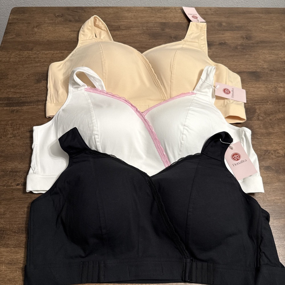 Three New Fiona Bra Bras Black Tan White 7XL Adjustable Wrap Front NWT